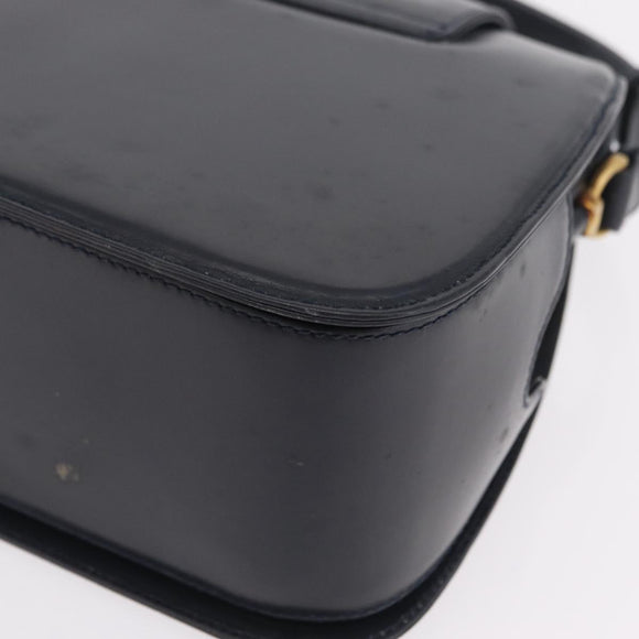 GUCCI Shoulder Bag Leather Navy Gold Auth 206895