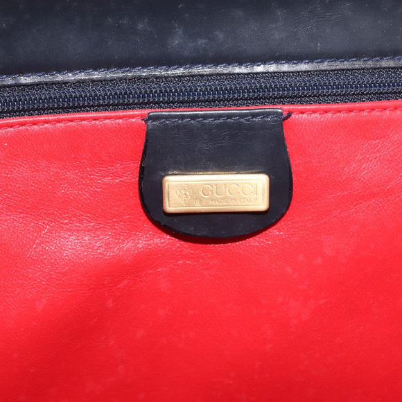 GUCCI Shoulder Bag Leather Navy Gold Auth 206895