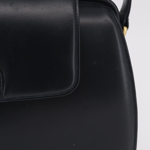 GUCCI Shoulder Bag Leather Navy Gold Auth 206895