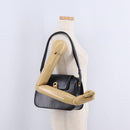 GUCCI Shoulder Bag Leather Navy Gold Auth 206895-30