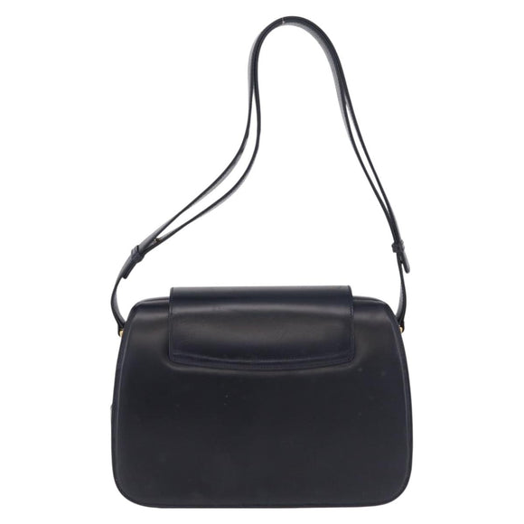 GUCCI Shoulder Bag Leather Navy Gold Auth 206895