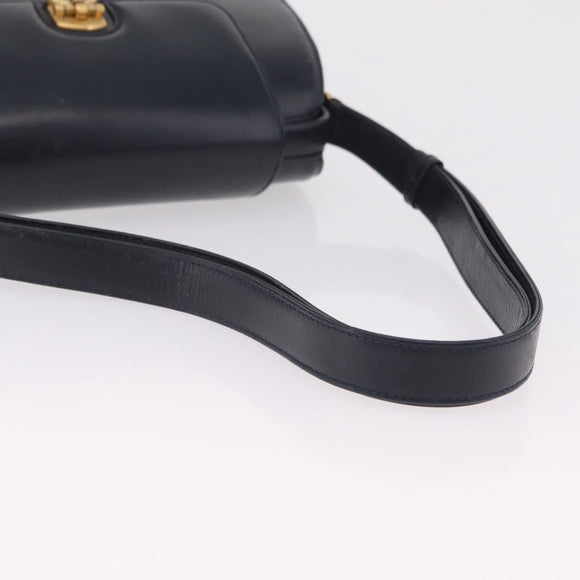 GUCCI Shoulder Bag Leather Navy Gold Auth 206895