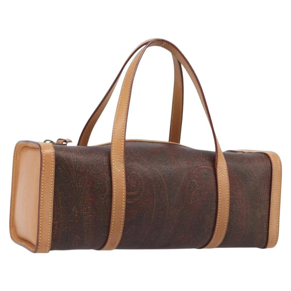 ETRO Hand Bag PVC Canvas Brown Gold Auth 206896