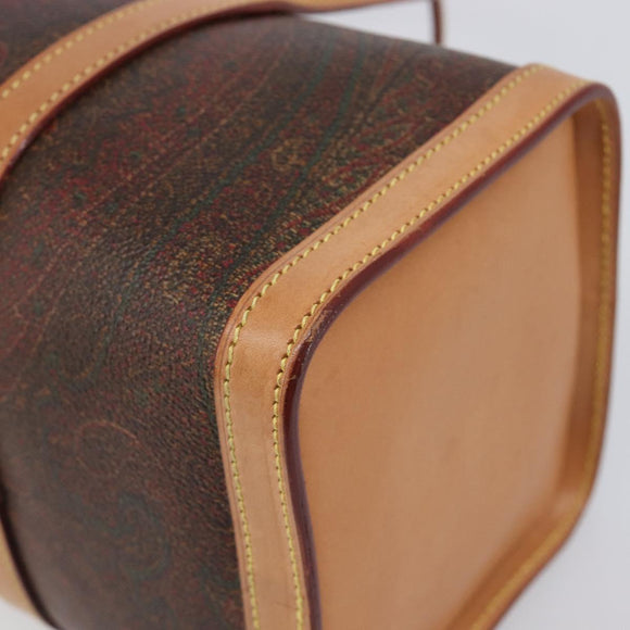 ETRO Hand Bag PVC Canvas Brown Gold Auth 206896