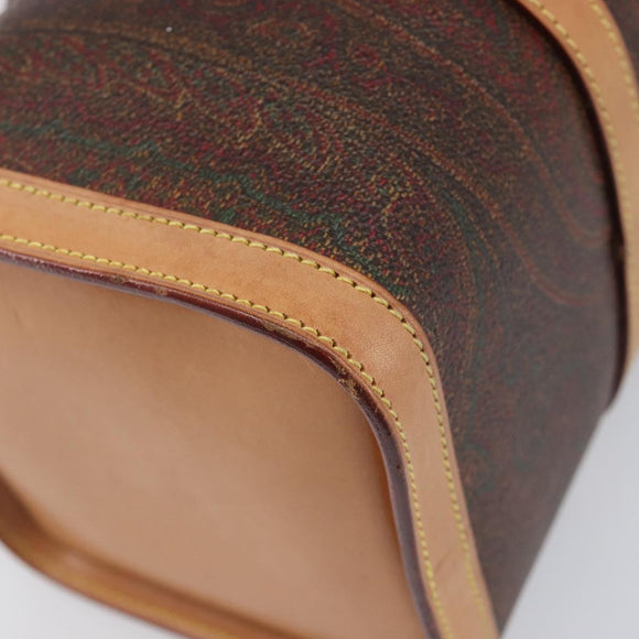 ETRO Hand Bag PVC Canvas Brown Gold Auth 206896
