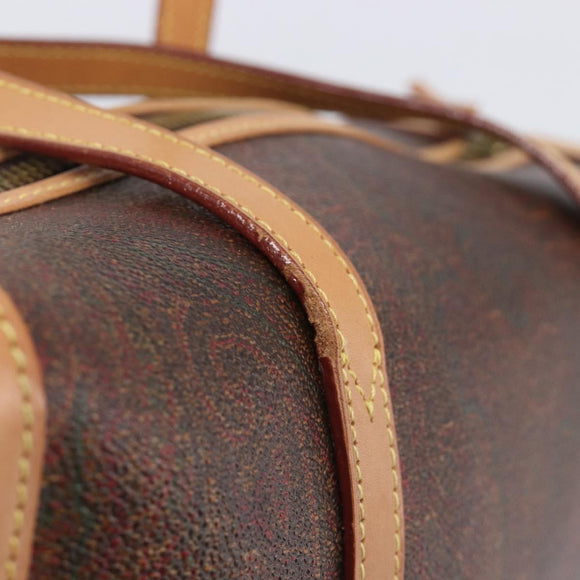 ETRO Hand Bag PVC Canvas Brown Gold Auth 206896