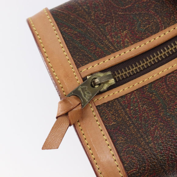 ETRO Hand Bag PVC Canvas Brown Gold Auth 206896