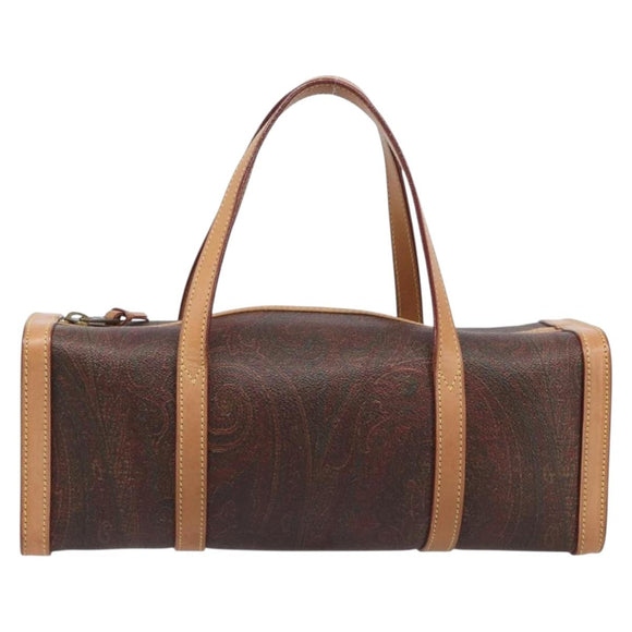 ETRO Hand Bag PVC Canvas Brown Gold Auth 206896