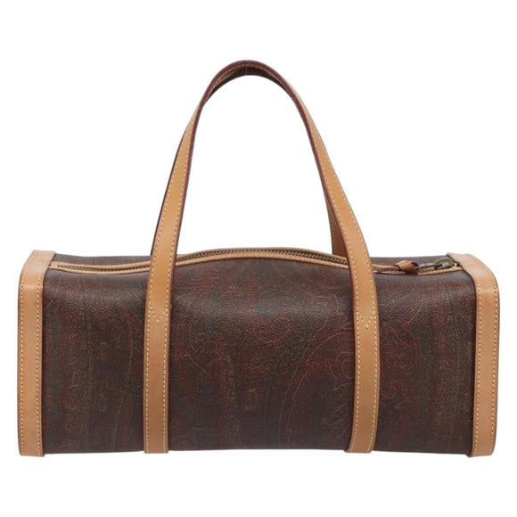 ETRO Hand Bag PVC Canvas Brown Gold Auth 206896