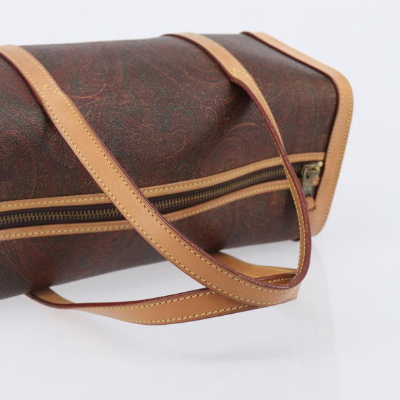 ETRO Hand Bag PVC Canvas Brown Gold Auth 206896