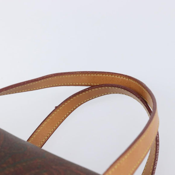 ETRO Hand Bag PVC Canvas Brown Gold Auth 206896