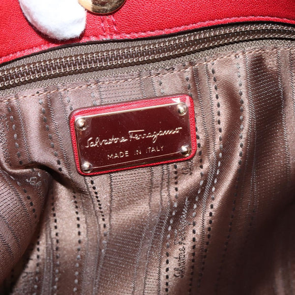 Salvatore Ferragamo Vala Shoulder Bag Leather Red Gold Auth 206910A