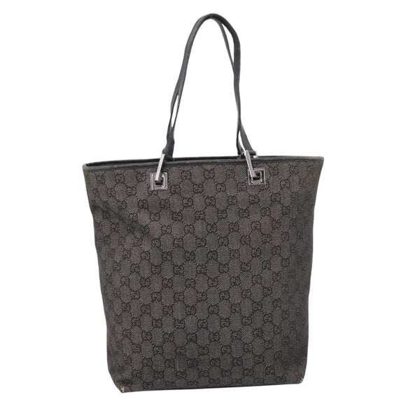 GUCCI GG Canvas Tote Bag Gray Silver 31243 Auth 206920