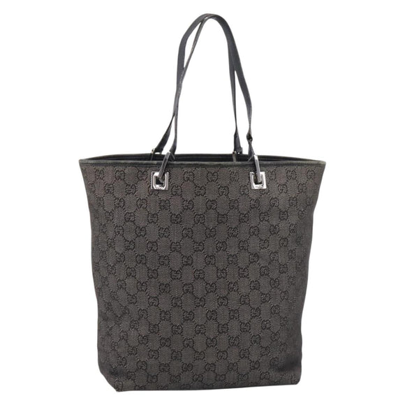 GUCCI GG Canvas Tote Bag Gray Silver 31243 Auth 206920