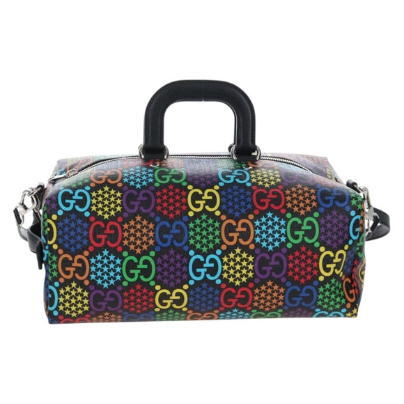 GUCCI GG Psychedelic Boston Bag PVC 2way Multicolor Silver 587866 Auth 206921SAM