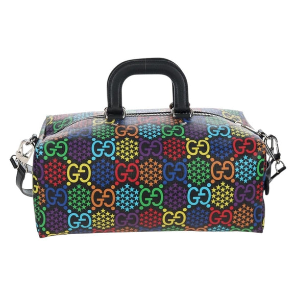 GUCCI GG Psychedelic Boston Bag PVC 2way Multicolor Silver 587866 Auth 206921SAM