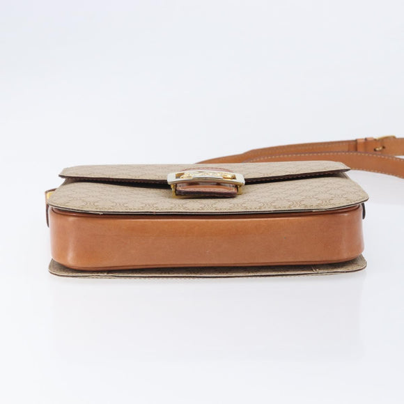 CELINE Macadam Canvas Horse Carriage Shoulder Bag PVC Beige Gold Auth 206923