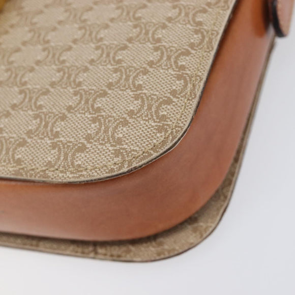 CELINE Macadam Canvas Horse Carriage Shoulder Bag PVC Beige Gold Auth 206923