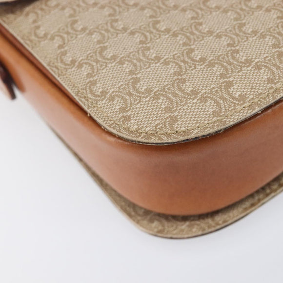 CELINE Macadam Canvas Horse Carriage Shoulder Bag PVC Beige Gold Auth 206923