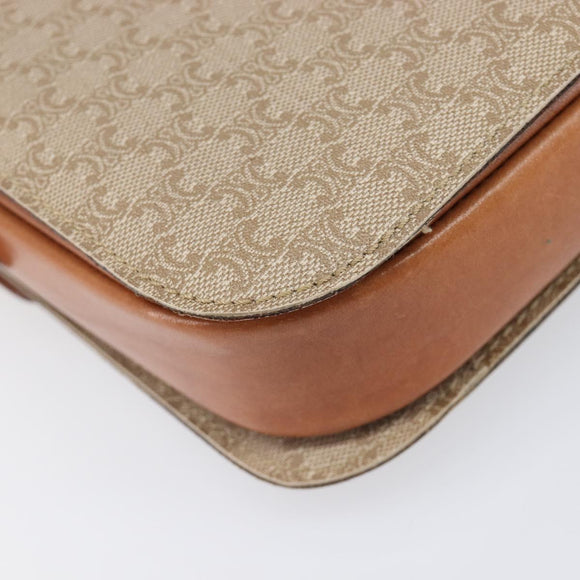 CELINE Macadam Canvas Horse Carriage Shoulder Bag PVC Beige Gold Auth 206923