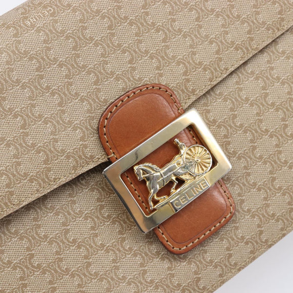 CELINE Macadam Canvas Horse Carriage Shoulder Bag PVC Beige Gold Auth 206923