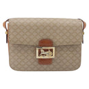 CELINE Macadam Canvas Horse Carriage Shoulder Bag PVC Beige Gold Auth 206923-13