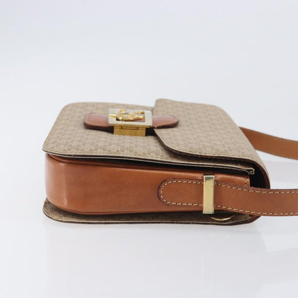 CELINE Macadam Canvas Horse Carriage Shoulder Bag PVC Beige Gold Auth 206923