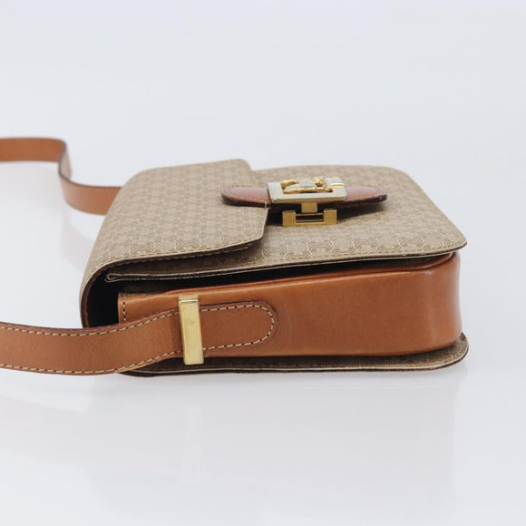 CELINE Macadam Canvas Horse Carriage Shoulder Bag PVC Beige Gold Auth 206923