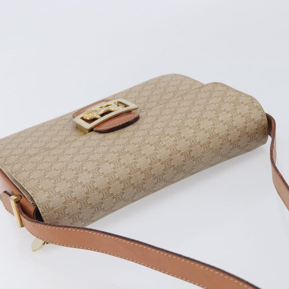 CELINE Macadam Canvas Horse Carriage Shoulder Bag PVC Beige Gold Auth 206923