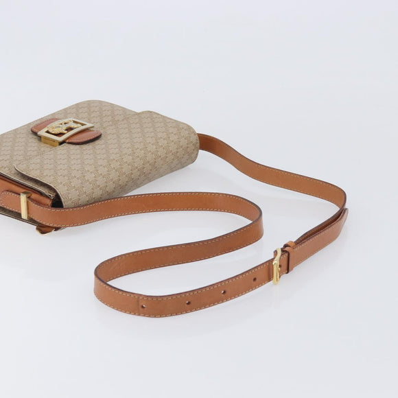 CELINE Macadam Canvas Horse Carriage Shoulder Bag PVC Beige Gold Auth 206923