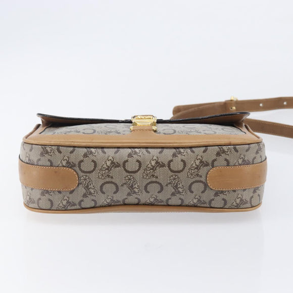 CELINE C Sulky Horse Carriage Shoulder Bag Coated Canvas Beige Gold Auth 206924
