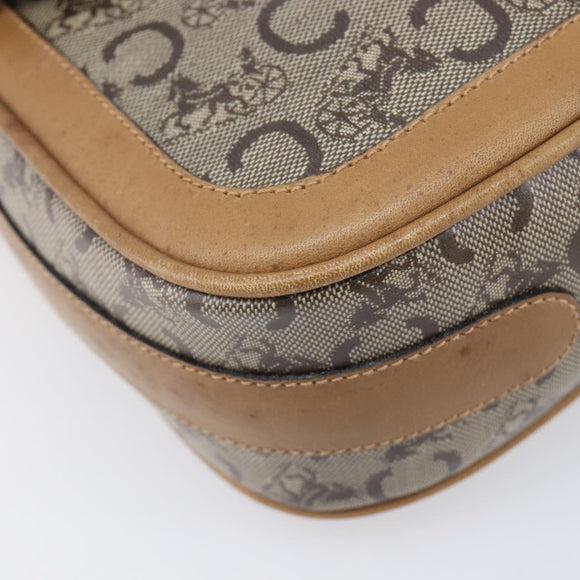CELINE C Sulky Horse Carriage Shoulder Bag Coated Canvas Beige Gold Auth 206924