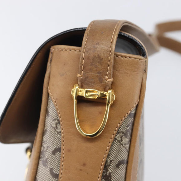 CELINE C Sulky Horse Carriage Shoulder Bag Coated Canvas Beige Gold Auth 206924