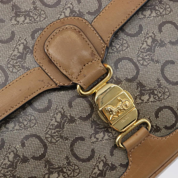 CELINE C Sulky Horse Carriage Shoulder Bag Coated Canvas Beige Gold Auth 206924