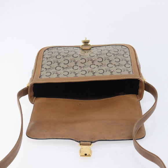 CELINE C Sulky Horse Carriage Shoulder Bag Coated Canvas Beige Gold Auth 206924