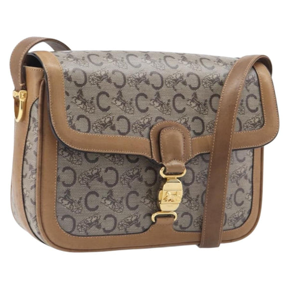 CELINE C Sulky Horse Carriage Shoulder Bag Coated Canvas Beige Gold Auth 206924