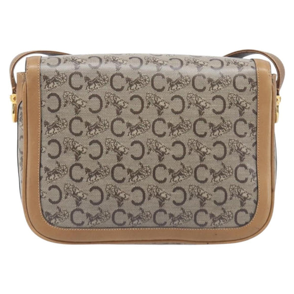 CELINE C Sulky Horse Carriage Shoulder Bag Coated Canvas Beige Gold Auth 206924