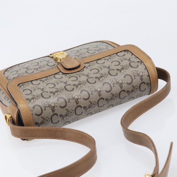 CELINE C Sulky Horse Carriage Shoulder Bag Coated Canvas Beige Gold Auth 206924