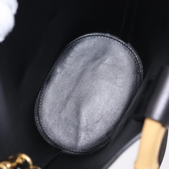 Miu Miu Bamboo Handle Hand Bag Leather 2way Black Gold Auth 206928M
