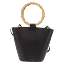 Miu Miu Bamboo Handle Hand Bag Leather 2way Black Gold Auth 206928M-13