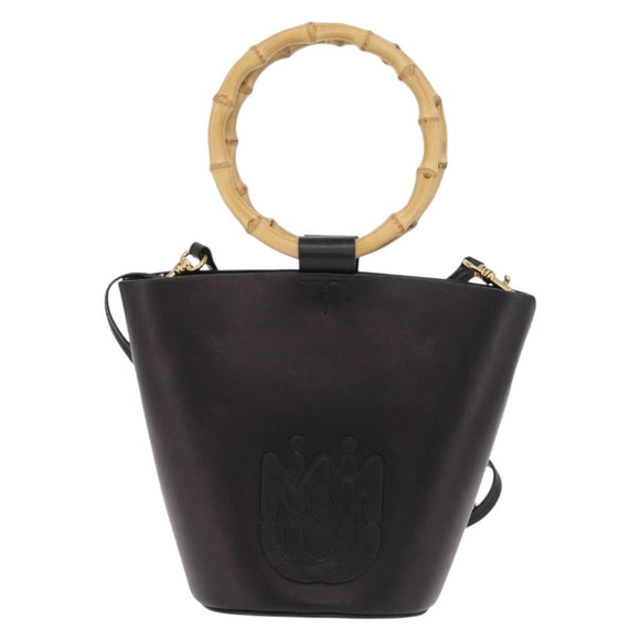 Miu Miu Bamboo Handle Hand Bag Leather 2way Black Gold Auth 206928M