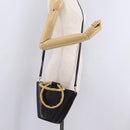Miu Miu Bamboo Handle Hand Bag Leather 2way Black Gold Auth 206928M-23