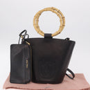 Miu Miu Bamboo Handle Hand Bag Leather 2way Black Gold Auth 206928M-12