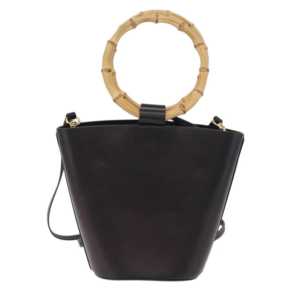 Miu Miu Bamboo Handle Hand Bag Leather 2way Black Gold Auth 206928M