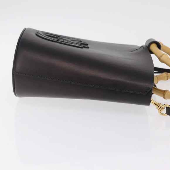 Miu Miu Bamboo Handle Hand Bag Leather 2way Black Gold Auth 206928M