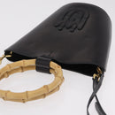 Miu Miu Bamboo Handle Hand Bag Leather 2way Black Gold Auth 206928M-6