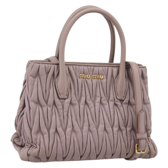 Miu Miu Matelasse Hand Bag Leather 2way Purple Gold Auth 206929A