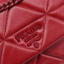 PRADA Chain Shoulder Bag Leather Red Silver Auth 206931V-21