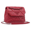 PRADA Chain Shoulder Bag Leather Red Silver Auth 206931V-1