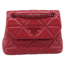 PRADA Chain Shoulder Bag Leather Red Silver Auth 206931V-13